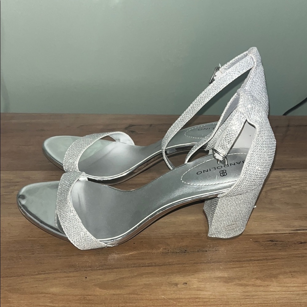 Bandolino Silver Block Heel Sandals with Ankle Strap